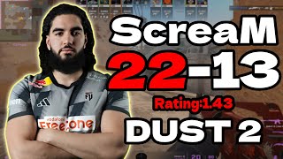 ScreaM (22-13) w/ZywOo/apEX/shox/marknofleurs | dust2 FACEIT EU | Rating 1.43 | Jan 14, 2026
