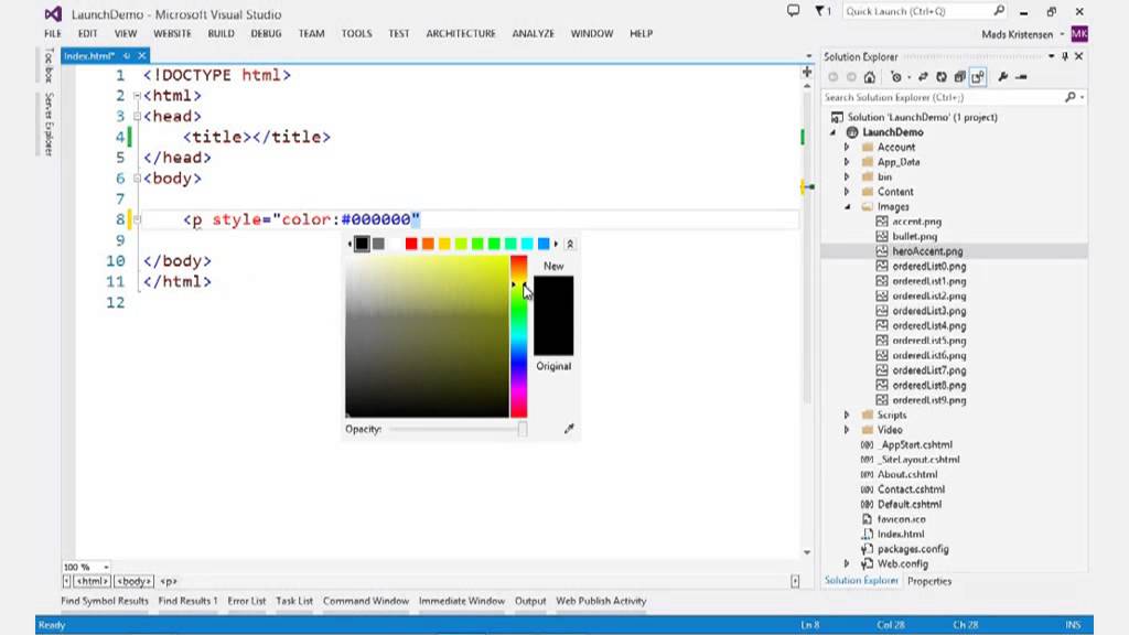 Visual Studio 2013 Web Editor Features - HTML Editor - YouTube