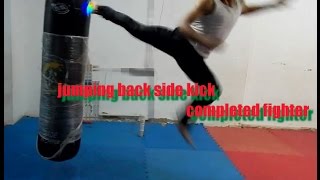 تعلم الركلة الجانبية الخلفية الهوائية الخادعة ـ المقاتل المتكامل Jumping back side kick mma