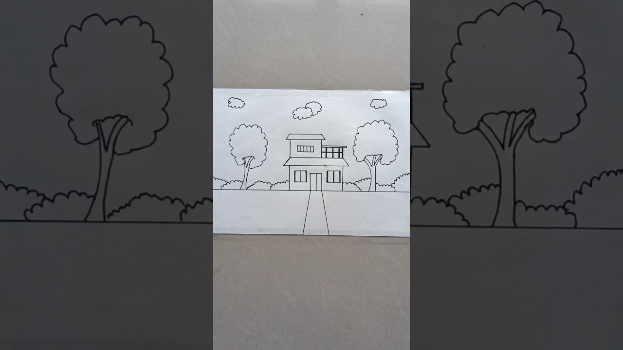 how to draw beautiful village house scenery drawing 