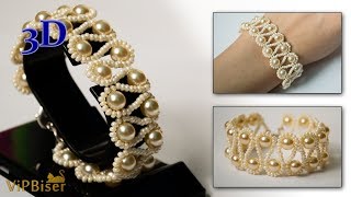 Beaded Bracelet with Pearls. 3D Beading Tutorial