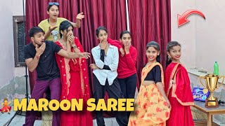 Maroon Color Saree Dance Challenge 💃 1st Round Competition