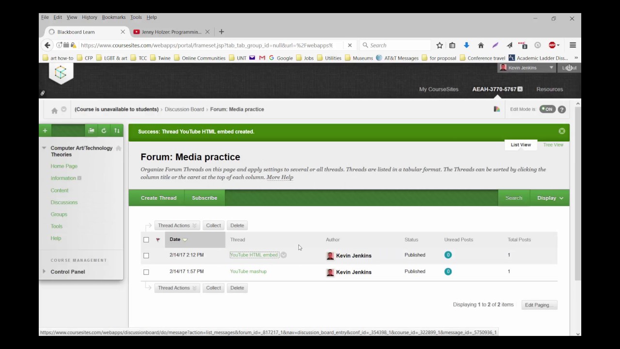 YouTube HTML embed in Blackboard