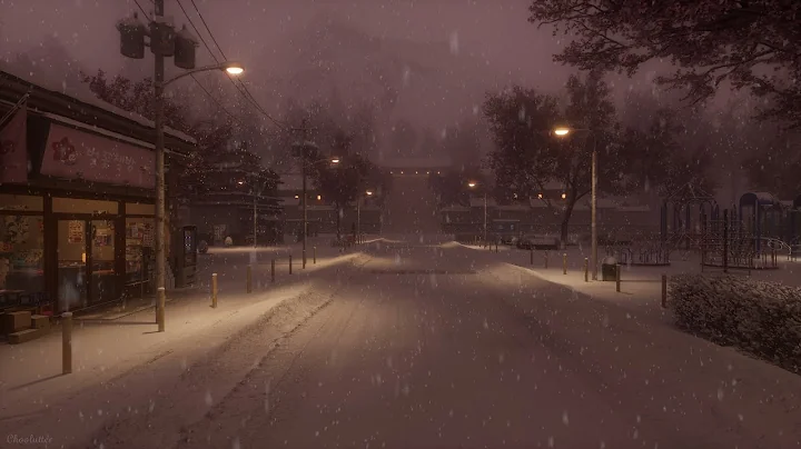 Serene Early Hours in a Snowy Village with Cherry Blossoms | Sounds of Falling Snow, White Noise