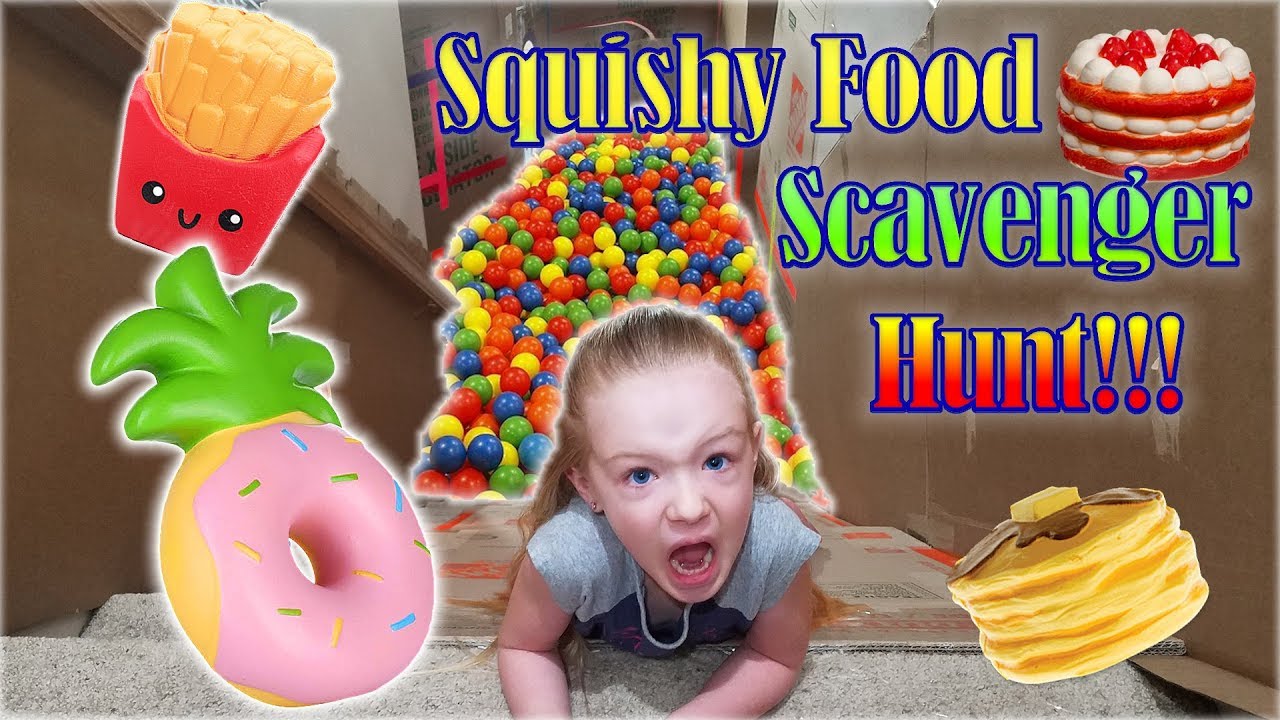 skits aadi Ball Pit Stair Slide Squishy Toys Scavenger Hunt into Huge Box Fort!!!