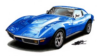 Realistic Car Drawing - 1971 Chevrolet Corvette - Time Lapse - Drawing Ideas