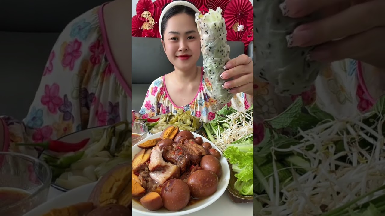 Bánh tránh cuốn thịt kho trứng #dungthichan #mukbang #food 