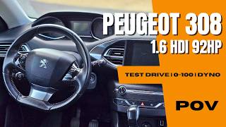 Peugeot 308 2013 16hdi 92hp  4k Pov Test Drive   0100  Dyno  City Driving