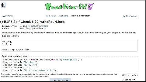 Java Practice It || 6.20 writeFourLines || writing to a file