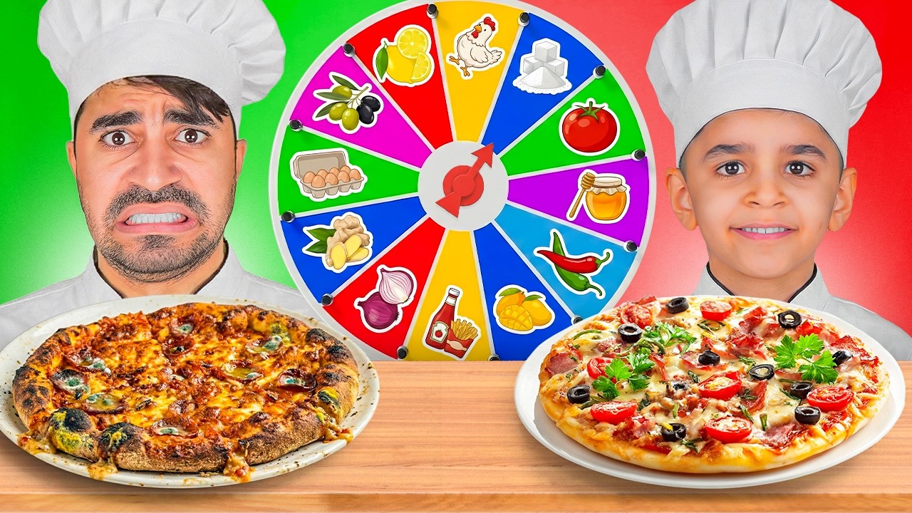 تحدي البيتزا بعجلة الحظ الغامضة ضد حمودي 😂🍕 - Mystery Wheel Of Pizza Challenge