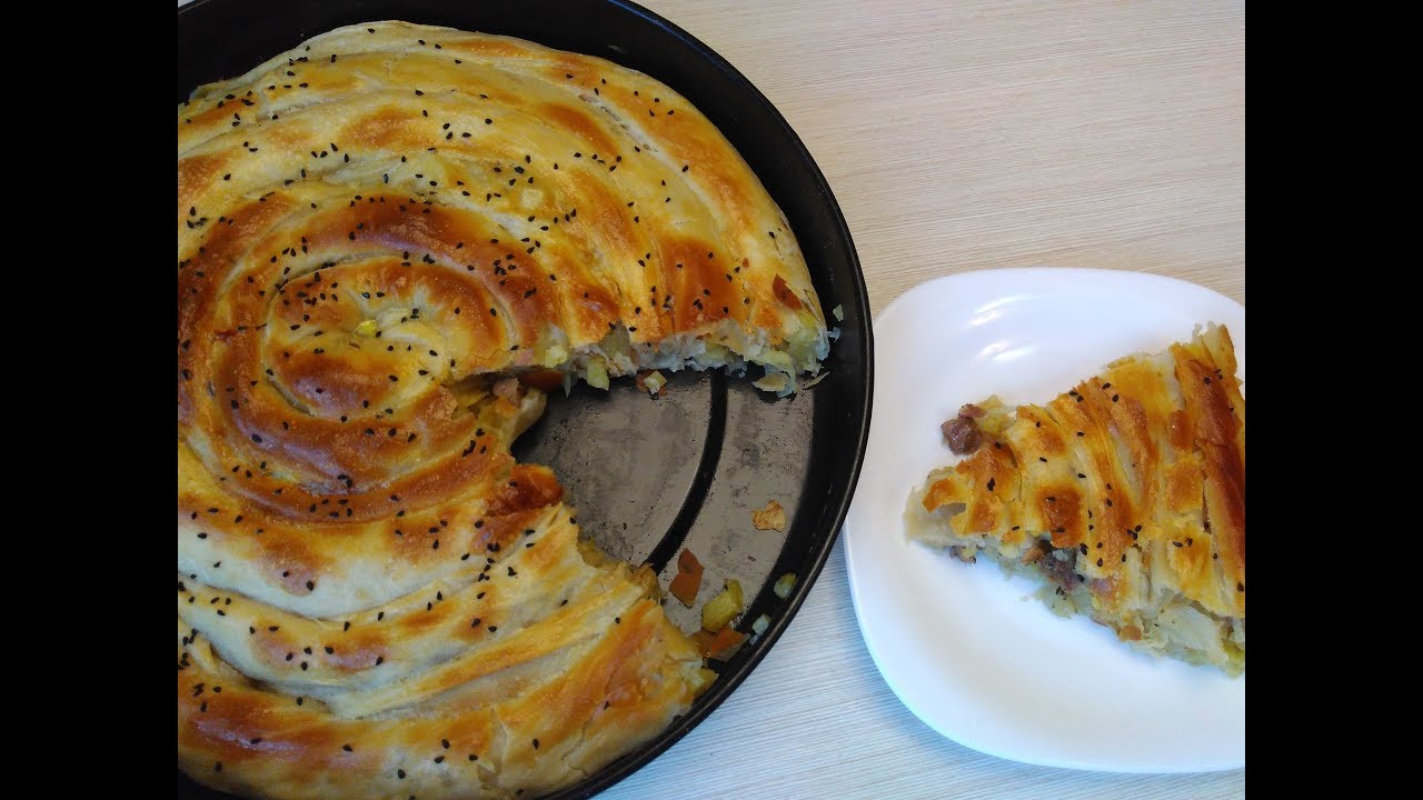 Слоеный пирог с картошкой и мясом!! вкусные не бывает Puff pie with potatoes and meat