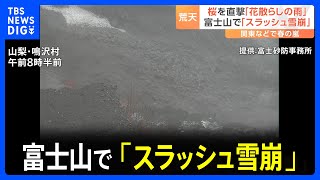 富士山で「スラッシュ雪崩」 関東で春の嵐　傘がボロボロ…“花散らしの雨”｜TBS NEWS DIG