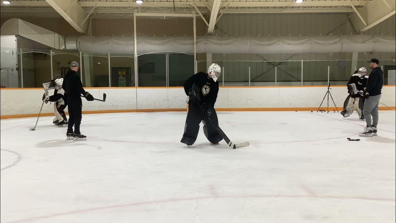 GOALTENDING DRILL Puck handling with multiple goaltenders YouTube