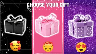 Choose your gift box   Black  Pink  Purple  3 gift box challenge