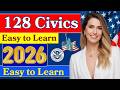 2026 Easy Answers Random 128 Civics Questions Official US Citizenship Test 2025 Version, Ciudadania