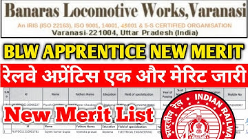 BLW Varanasi Apprentice Merit list 2022 | Banaras locomotive works apprentice merit list 2022