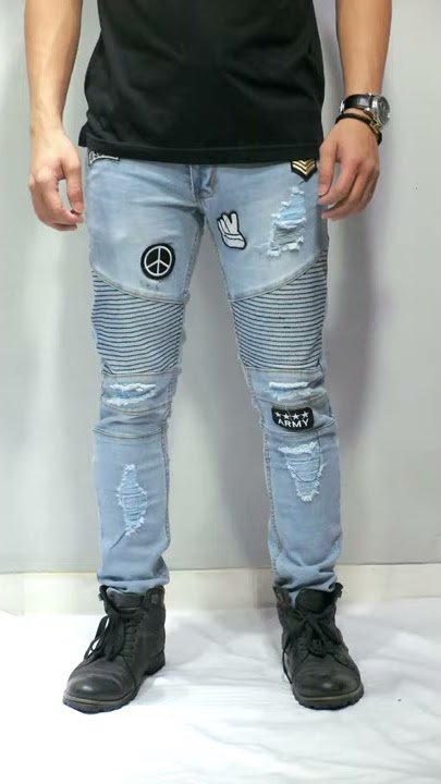 celana jeans sobek ripped pria simple light blue