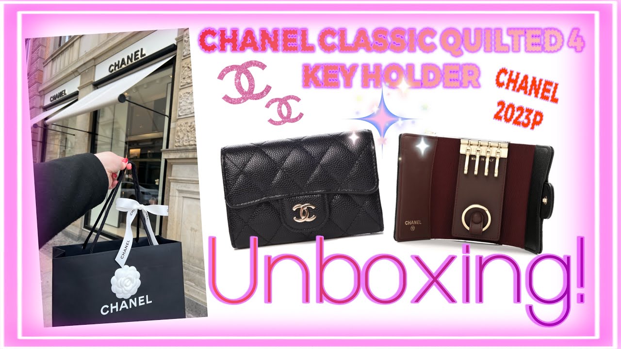Chanel Classic Quilted 4 Key Holder In Black Caviar With The Gold Hardware