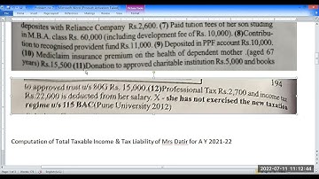 T Y B Co  Semester VI Subject Taxation Topic Total   Taxable Income & Tax Liability Problem no 7