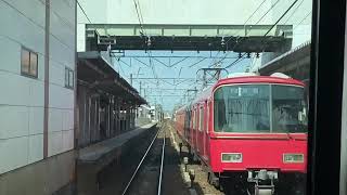 『対抗車の6500系『6524F』に向けて、優しい警笛であいさつ!』名鉄1200系『1416F&1016F』一部特別車特急名古屋行き『モ1416号車』全面展望,住吉町駅通過