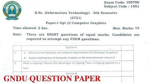 Gndu Bsc IT 6th Semester Computer Graphics Question Paper || Bsc it 6th Sem Computer Graphics Paper