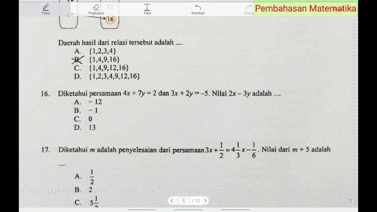 16 Menentukan Penyelesaian Sistem Persamaan Linear Dua Variabel Matematika Un Smp 2019 Youtube
