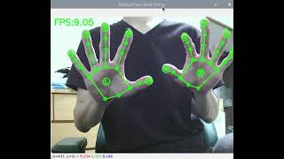 RaspberryPi4 CPU only + RaspberryPi OS 64bit + Python3.7 + MediaPipe Hand Detection, 9 FPS