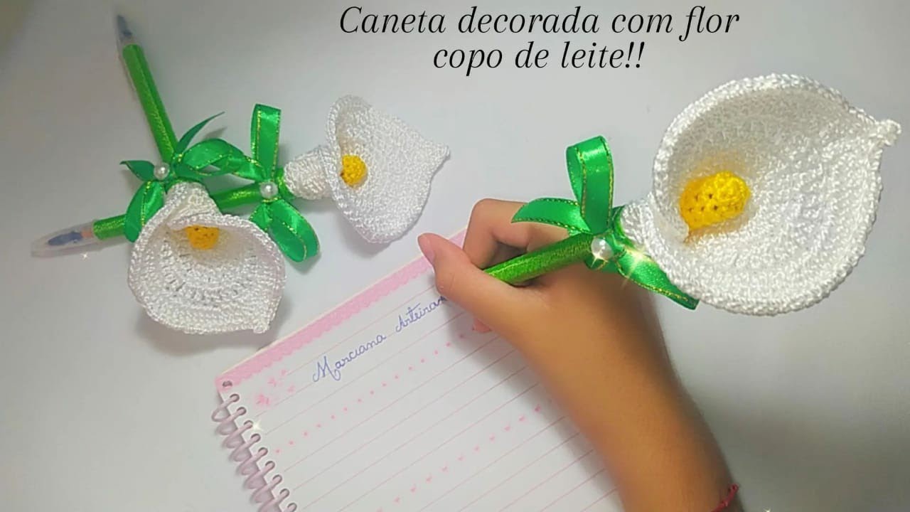 CANETA DECORADA COM FLOR COPO DE LEITE!!✨
