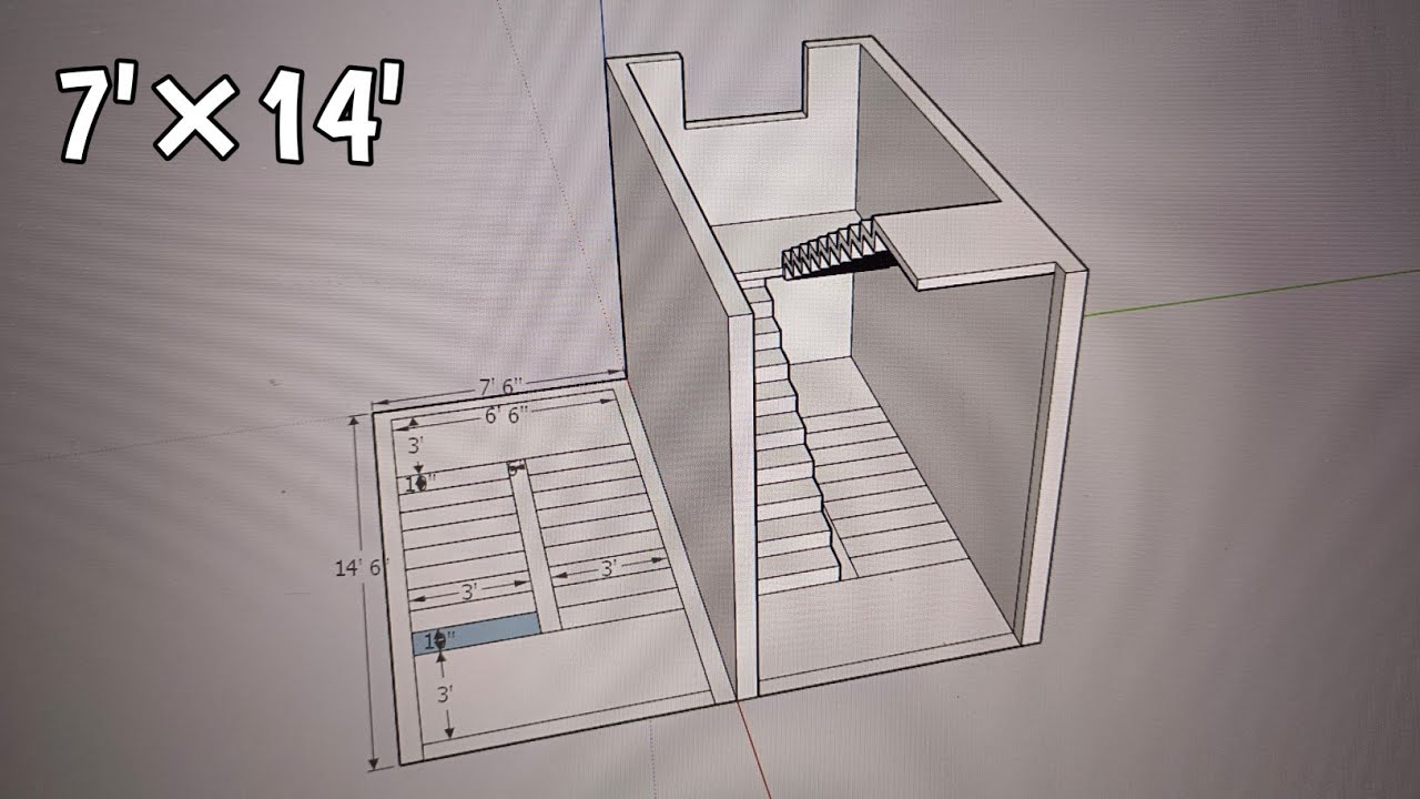 Stair plan 3D 7'×14' + 6'×12' + 6'6