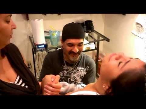 Tattoo Adventures Mr LooK, piercing nipples gets spit on by extremely nervous customer