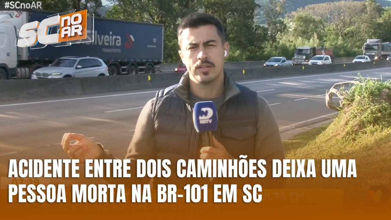 Colisão entre dois caminhões termina com morte na BR-101 em Palhoça