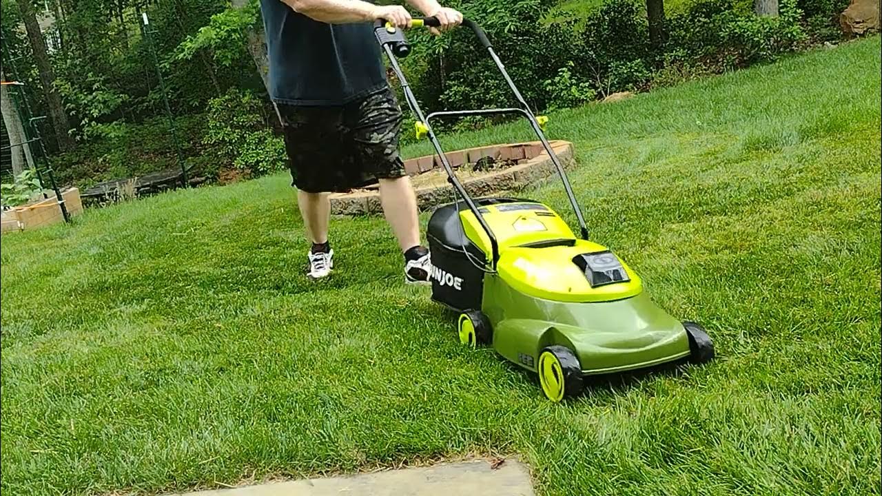 Operation and Review Sun Joe 28V 14 inch Cordless Mower with bagger, decibel reader YouTube