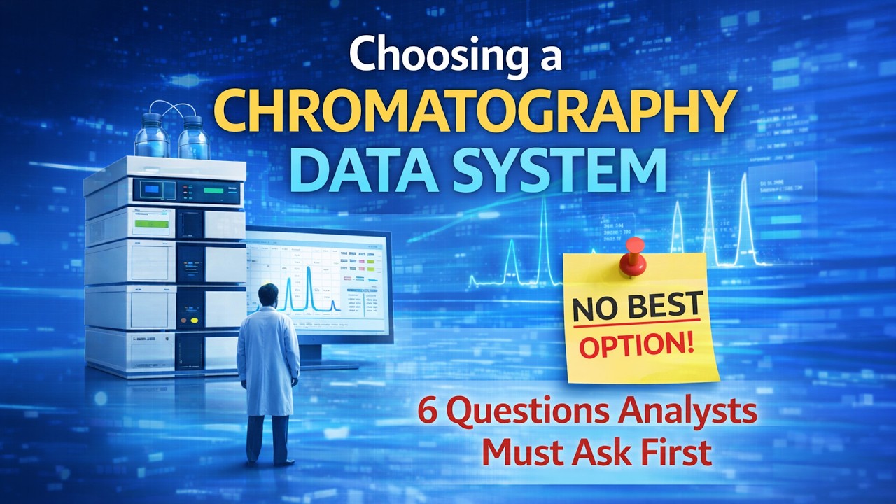 Decision framework for choosing a chromatography data system, showing laboratory instruments and evaluation concepts rather than product comparison