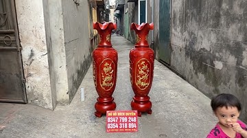 Cặp lục bình đục tứ quý-dát vàng gỗ xà cừ. Hàng đặt của chú Phương ở Mỹ Đình-Hà Nội