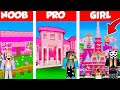 Minecraft Battle: PINK HOUSE BUILD CHALLENGE - NOOB vs PRO vs GIRL / Animation