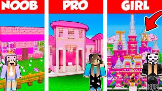 Minecraft Battle: PINK HOUSE BUILD CHALLENGE - NOOB vs PRO vs GIRL / Animation