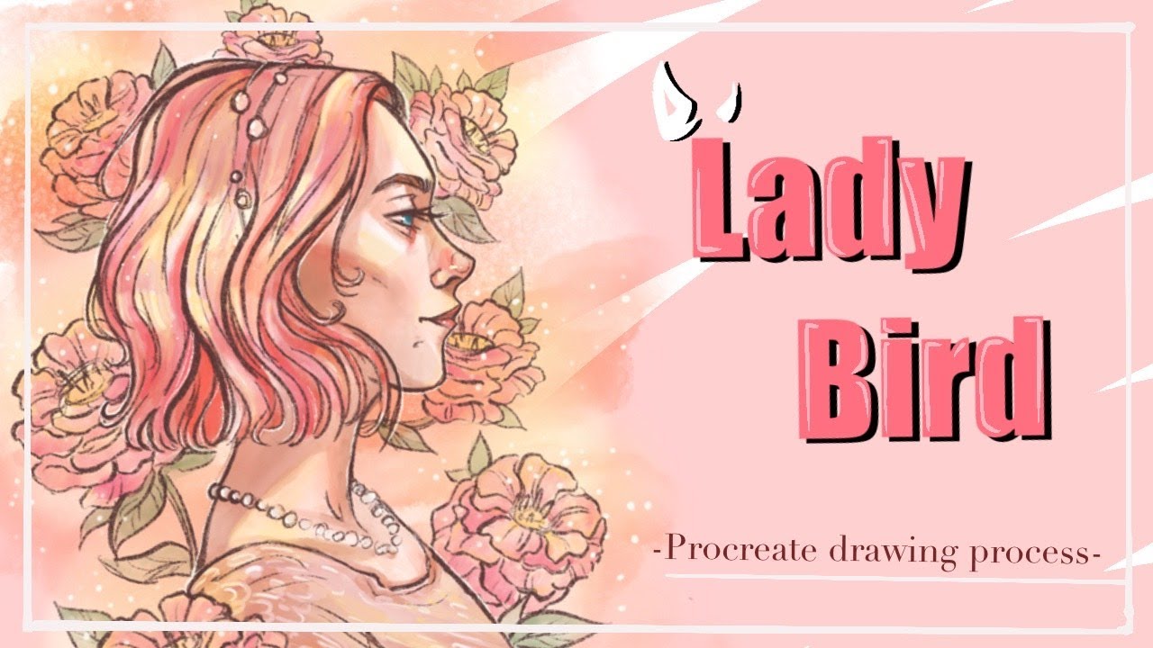 ‘Lady Bird and peonies’ procreate drawing timelapse
