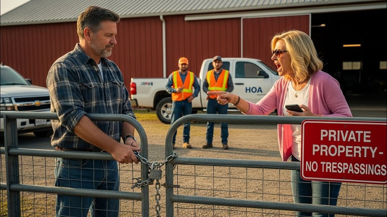 HOA Karen Keeps Sending Workers Into My Barn — So I Locked the Gate and Called the Cops!