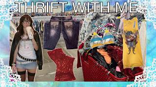 THRIFT WITH ME & TRY ON HAUL | rhinestone jeans, guess, seductions lasenza & more