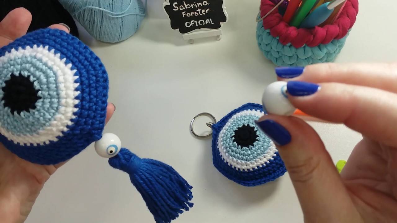 Chaveiro Olho Grego em Crochê Prof Sabrina Forster