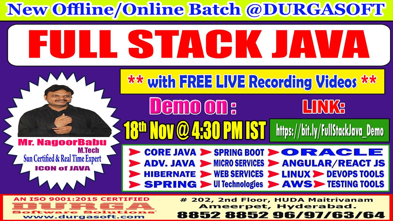 Full stack java offline online training durgasoft youtube