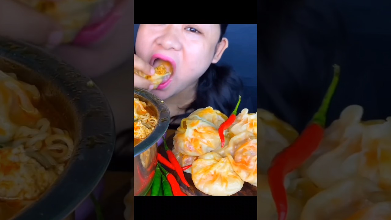 ASMR: Eating spicy Momos Noodles Chicken chilli tomato sauce Mukbang momos lovers best compilation🤤