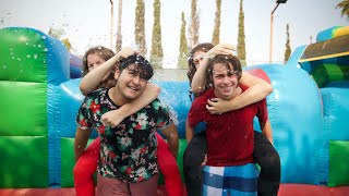 100FT INFLATABLE OBSTACLE COURSE AT OUR HOUSE! | D'ambrosio Twins