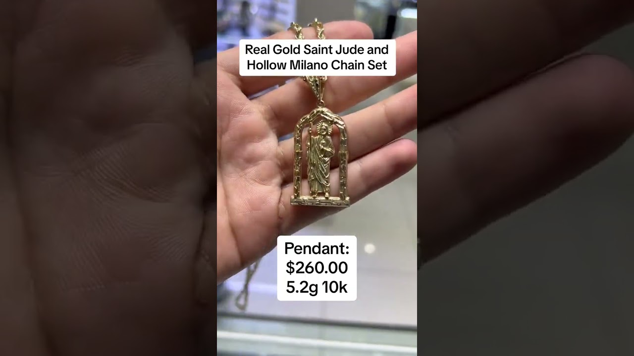 Real Gold Saint Jude & Hollow Milano Chain Set by Ijaz Jewelers
