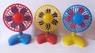 Toys Fan - Tiga Kipas Angin Mini Merah Kuning Biru - Pemasangan Jala Pelindung