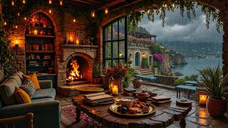The Warmest Rainy Villa Jazz | Fireplace Calm and Coastal Views for Better Nights