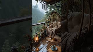 Cozy Rainy Balcony – Cat Relaxing on Hanging Chair | Peaceful Night Ambience