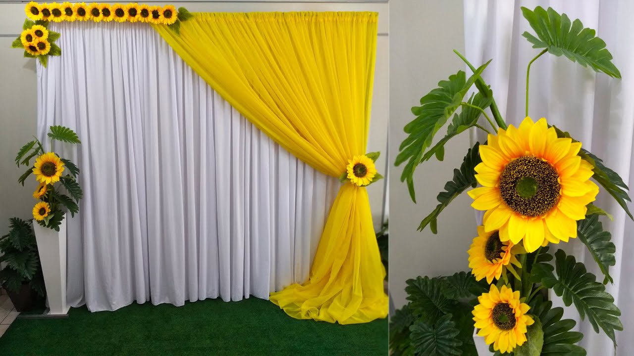 Como Fazer Painel de Cortinário de Girassol Para Decoração de Festas Montar Painel de Cortinas