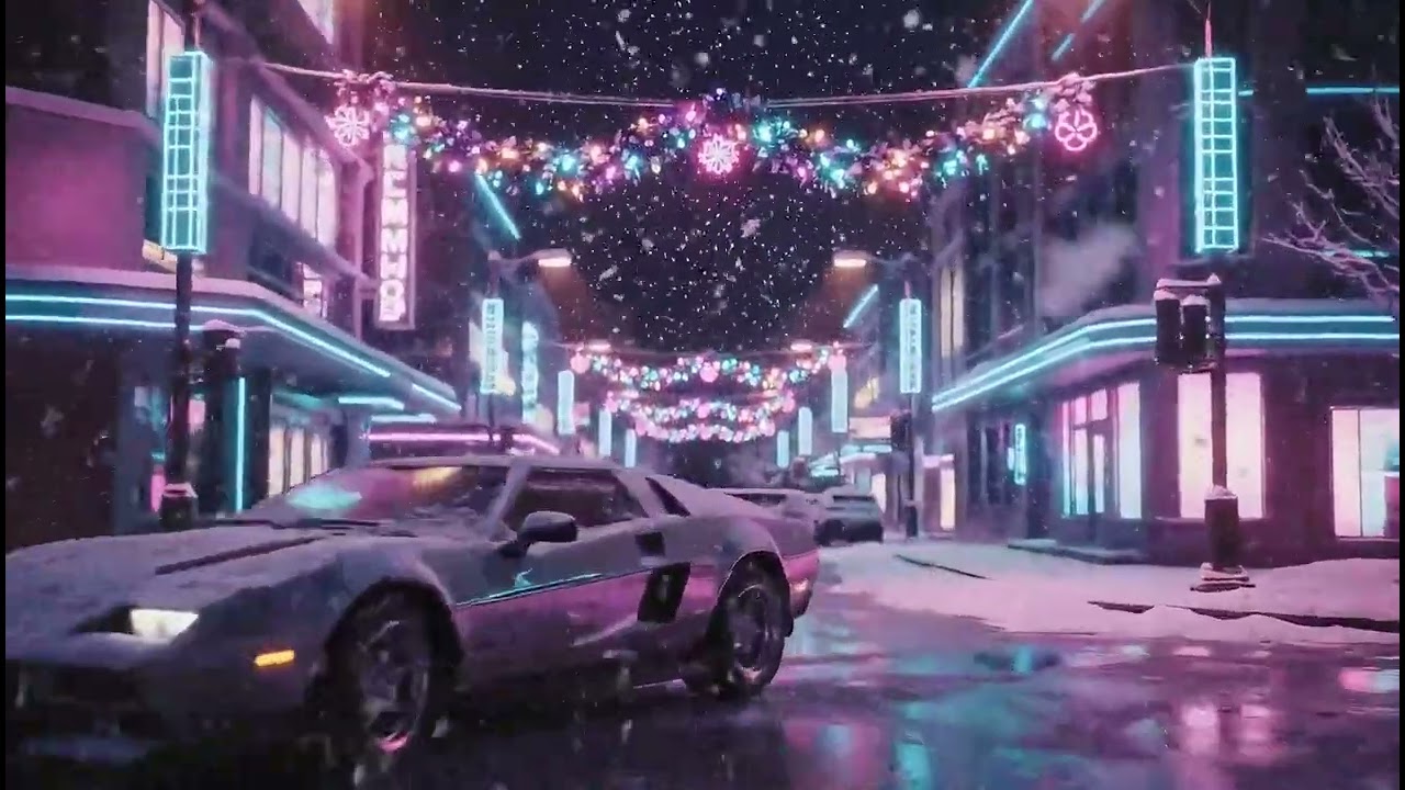 🎄 retro christmas vibes 🌙 glowing neon tree & digital landscape