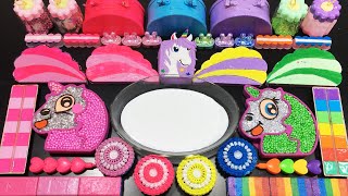 PINK vs RAINBOW Unicorn Slime !!! Mixing random thing into Glossy Slime I Satisfying Huong Slime